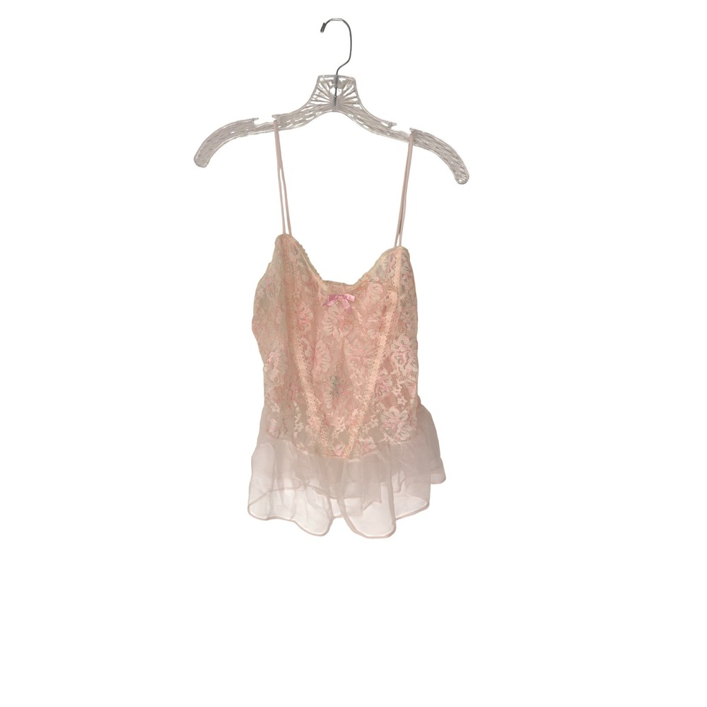Nan Flower VTG Lingerie Teddy Lace Pink‎ Intimates Pinup Floral Coquette Large